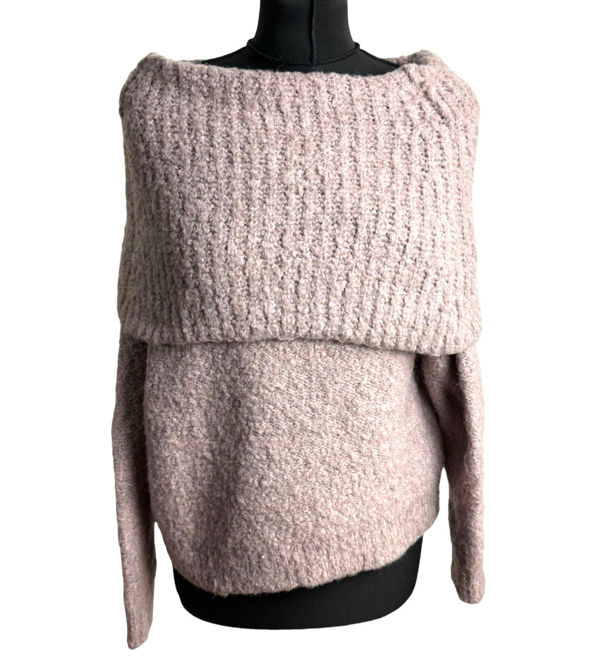 Papaya Off Shoulder Jumper Women's UK Size M Wool Effect 3/4 Sleeve Dusky Pink