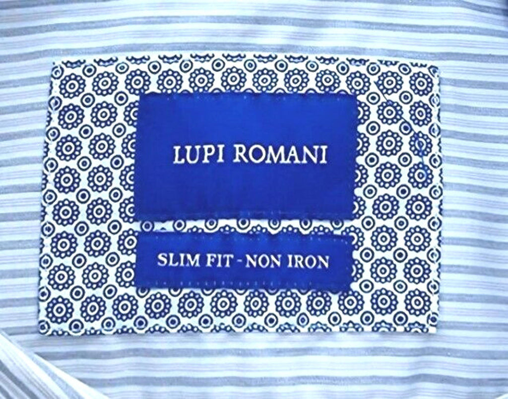 LUPI ROMANI Shirt Men's UK Size XL Slim Fit Non Iron Formal Striped Long Sleeve
