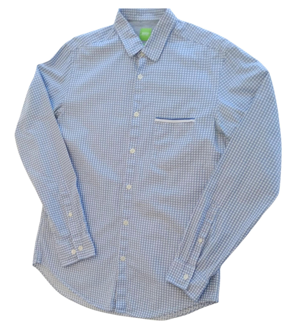 Hugo Boss Blue Hugo Boss Shirt Men's UK Size M Long Sleeve Blue Check 100% Cotton Pocket Modern