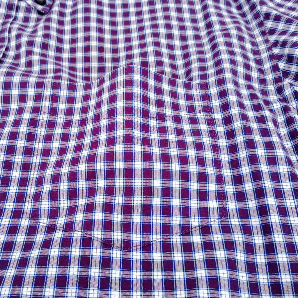 Marks & Spencer Plaid Shirt Men's UK Size L Purple White Button Down Long Sleeve