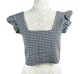 Figa Black Gingham Ruffle Sleeve Square Neck Blouse Women's UK Size 8 Cropped Black & White