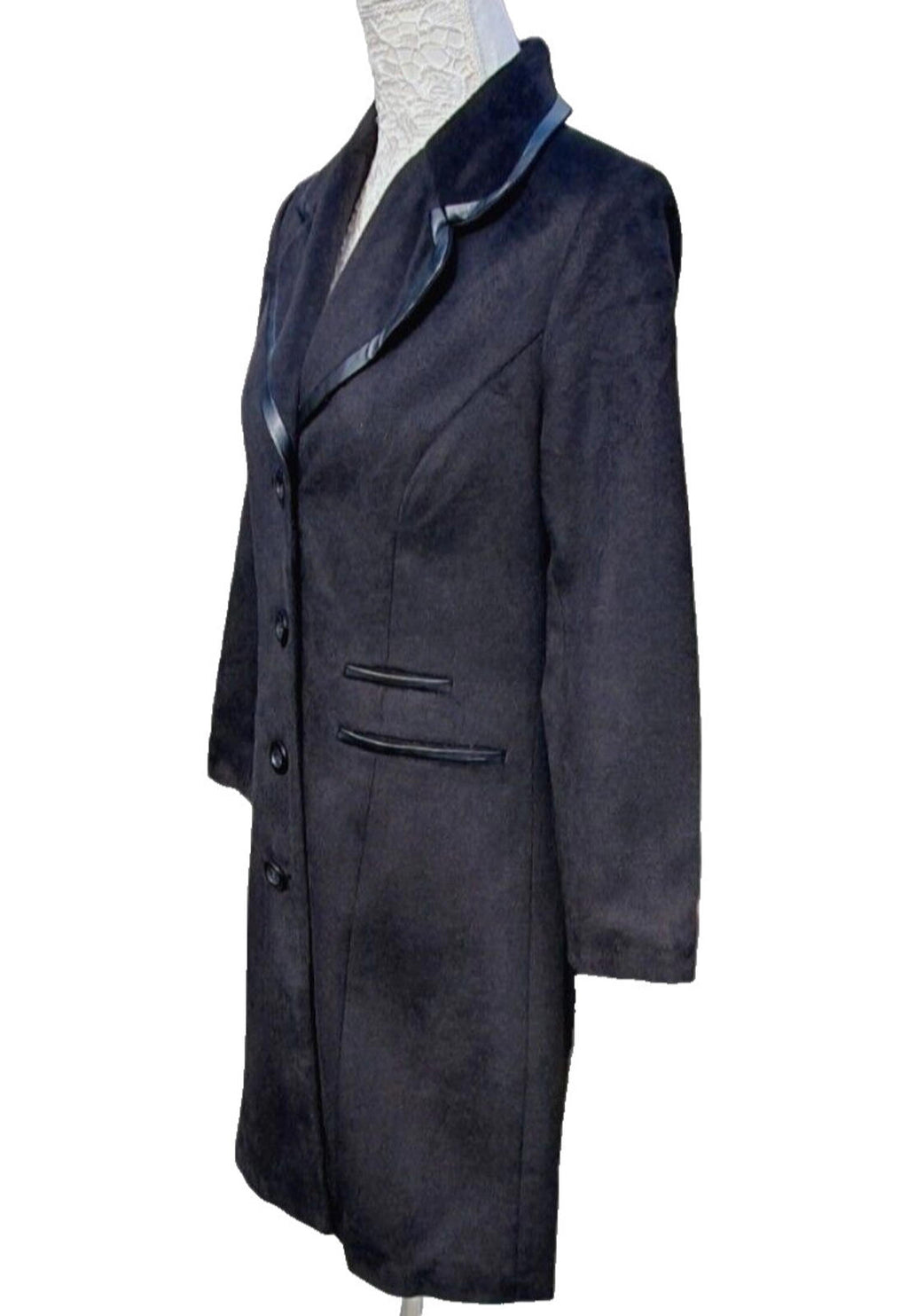 Women's Long Black Fitted Coat Size UK 8 - 10 Small