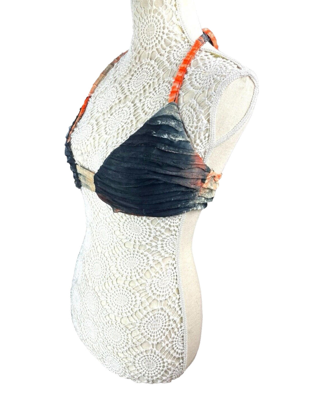 Pretty Little Thing Bralette Crop Top Women's UK Size 8 Black Orange Textured