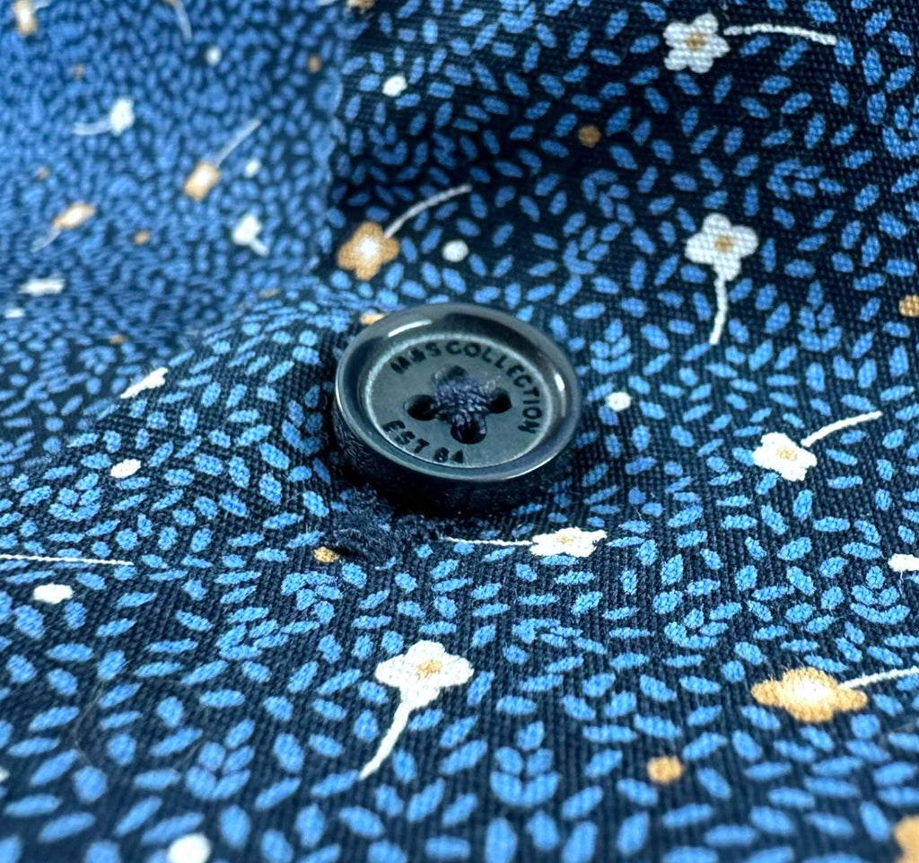 Marks & Spencer Floral Shirt Men's UK Size Small S Blue Button Up Long Sleeve