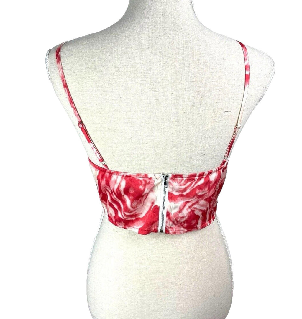 Pretty Little Thing Red & Cream Satin Flower Crop Top Women's UK Size 8