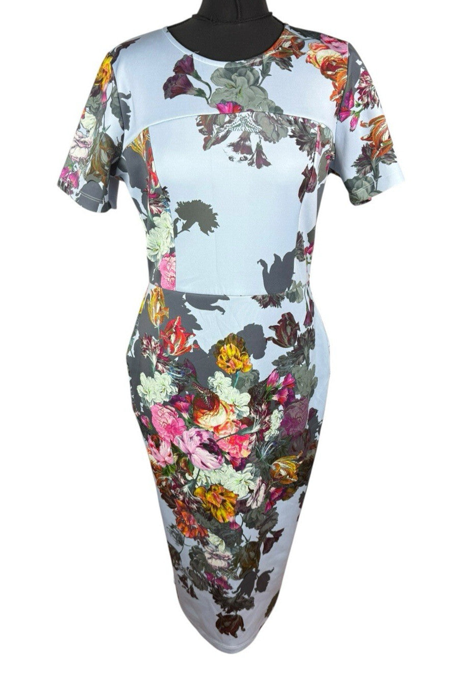 ASOS Floral Scuba Bodycon Dress Women’s UK Size 16 Blue Short Sleeve Stretch