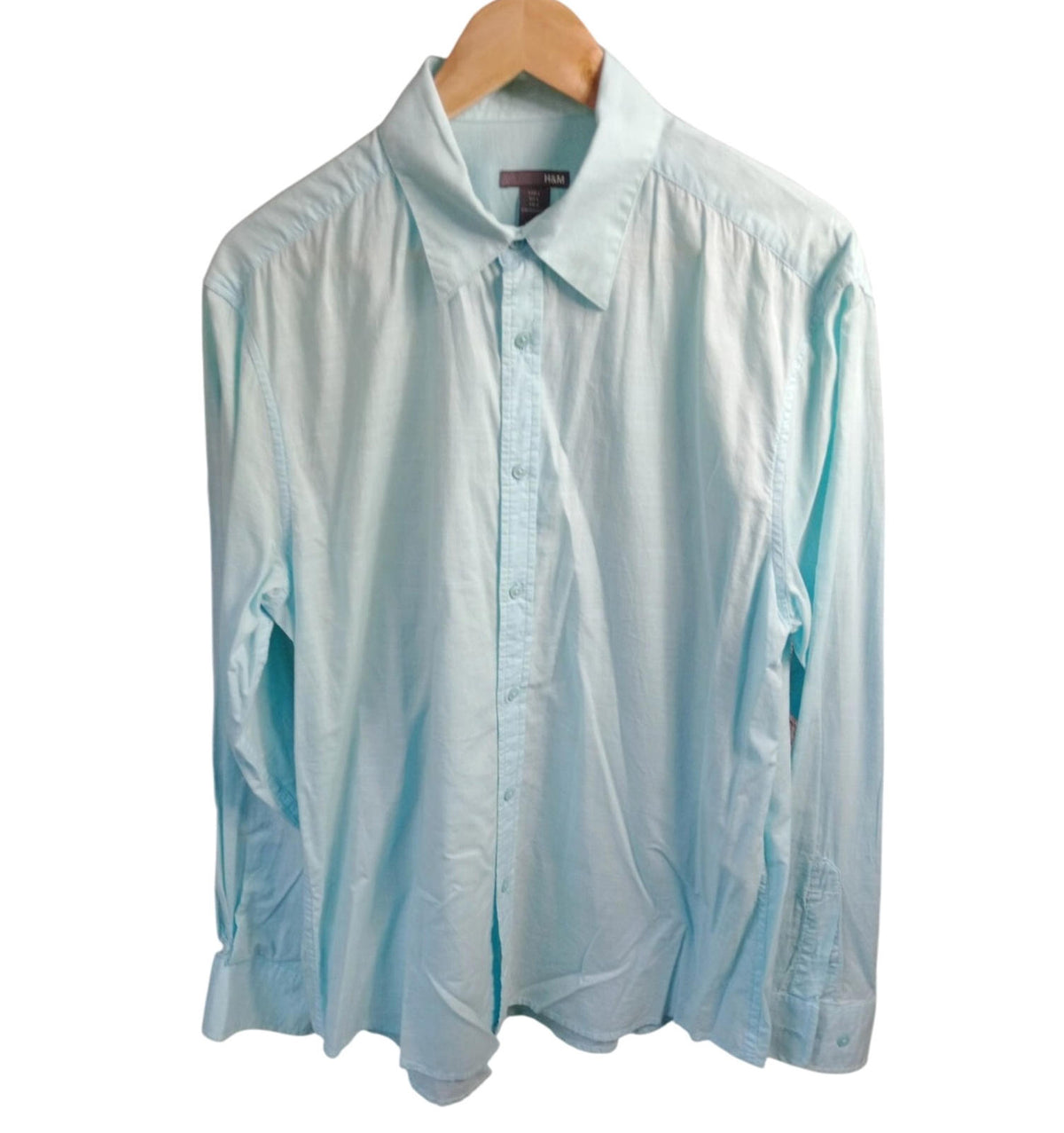H&M Shirt Men's UK Size L Green Long Sleeve Smart 100% Cotton