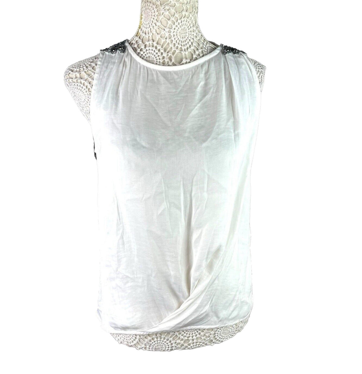 Zara White Vest Top Embellished Shoulder Women's UK Size S