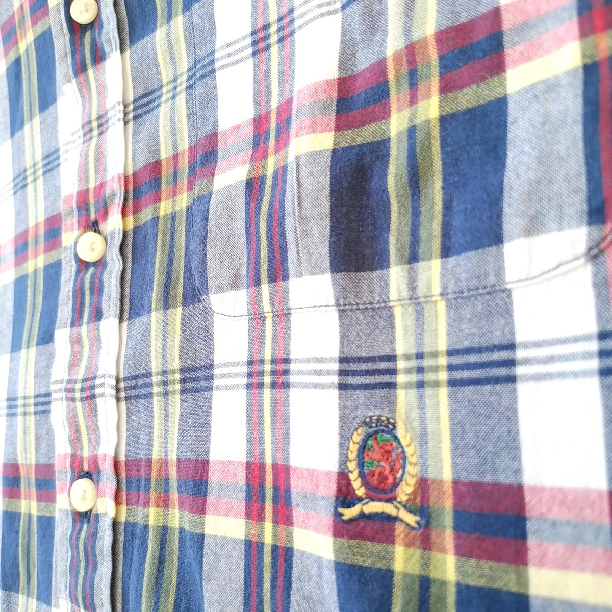 Tommy Hilfiger Shirt Men's UK Size L Red/Blue Check Short Sleeve Pockets