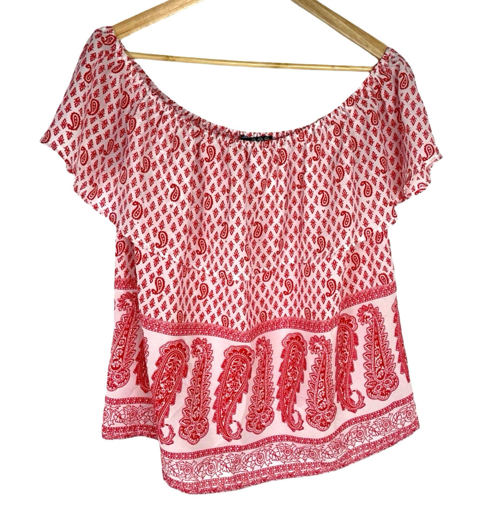 Atmosphere Blouse Off Shoulder Top Women's UK Size 14 Paisley Print White Red