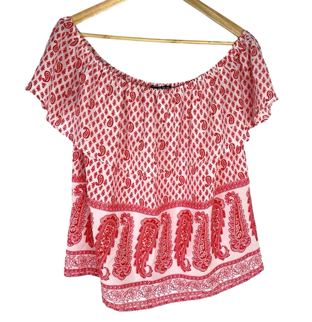 Atmosphere Blouse Off Shoulder Top Women's UK Size 14 Paisley Print White Red