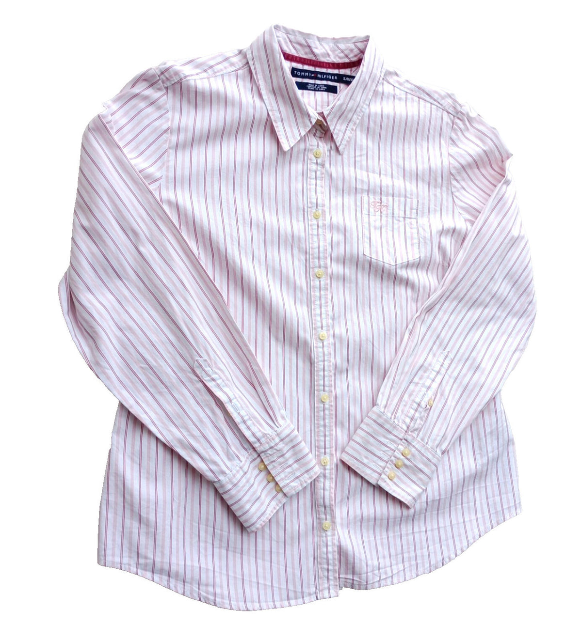 Tommy Hilfiger Shirt Men's UK Size XL Pink Striped Long Sleeve Pockets Easy Care