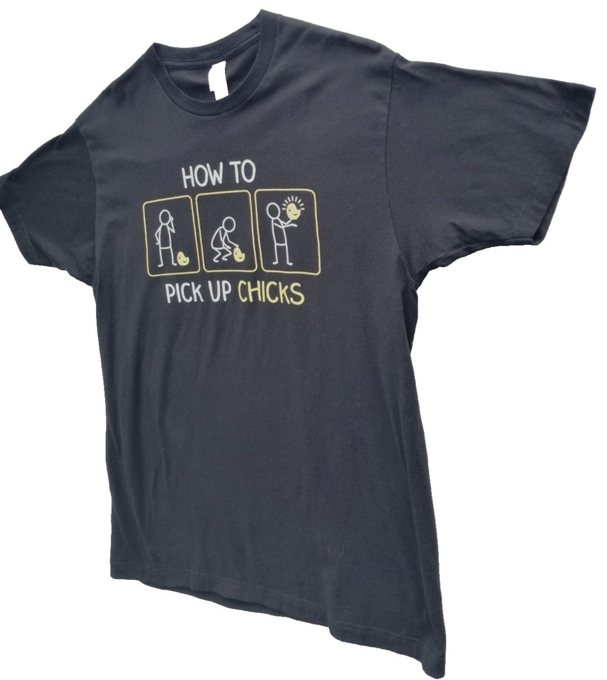 Tultex Black Funny Cute Animal Graphic Print T-Shirt Men's Size L Black Crew Neck 100% Cotton