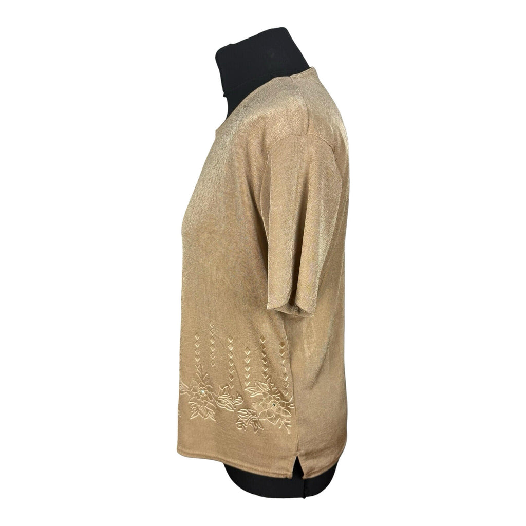 Eyecasuals Gold EyeCasuals Woven T-Shirt Blouse Top Women's UK Size M / L Shirt Sleeve Sequin