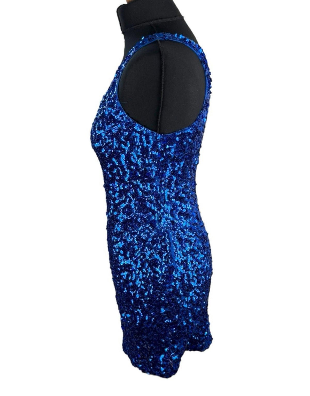 Covos Sequin Cocktail Dress Women's UK Size XL Bodycon V Neck Party Mini Blue Sparkle