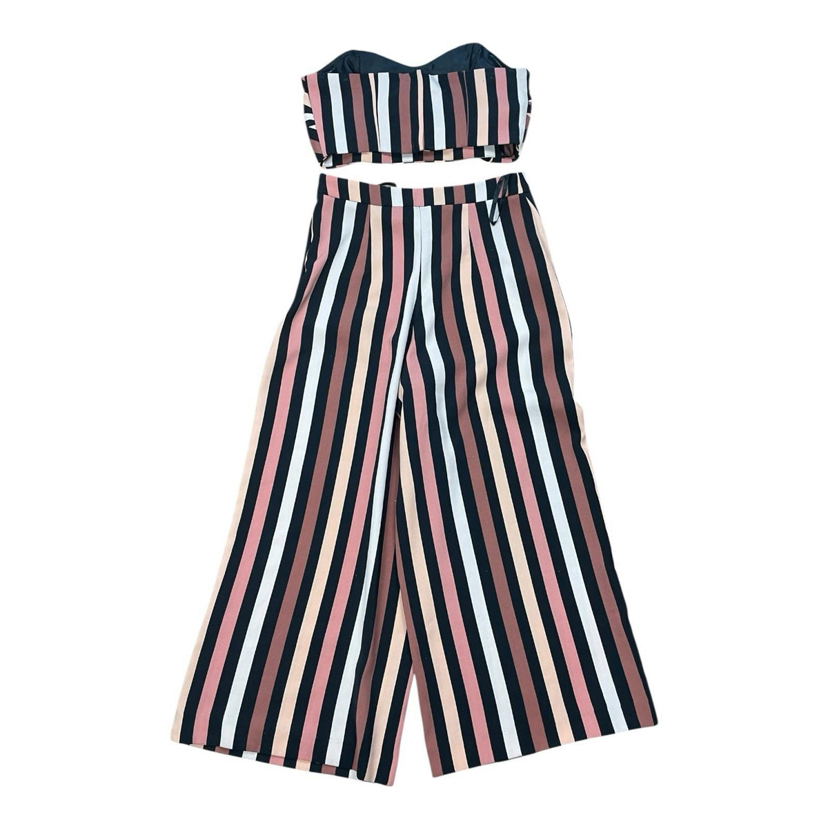 Miss Selfridge Shirred Co-Ord Set Women's UK Size 8 Petite White Multi Stripe Strapless