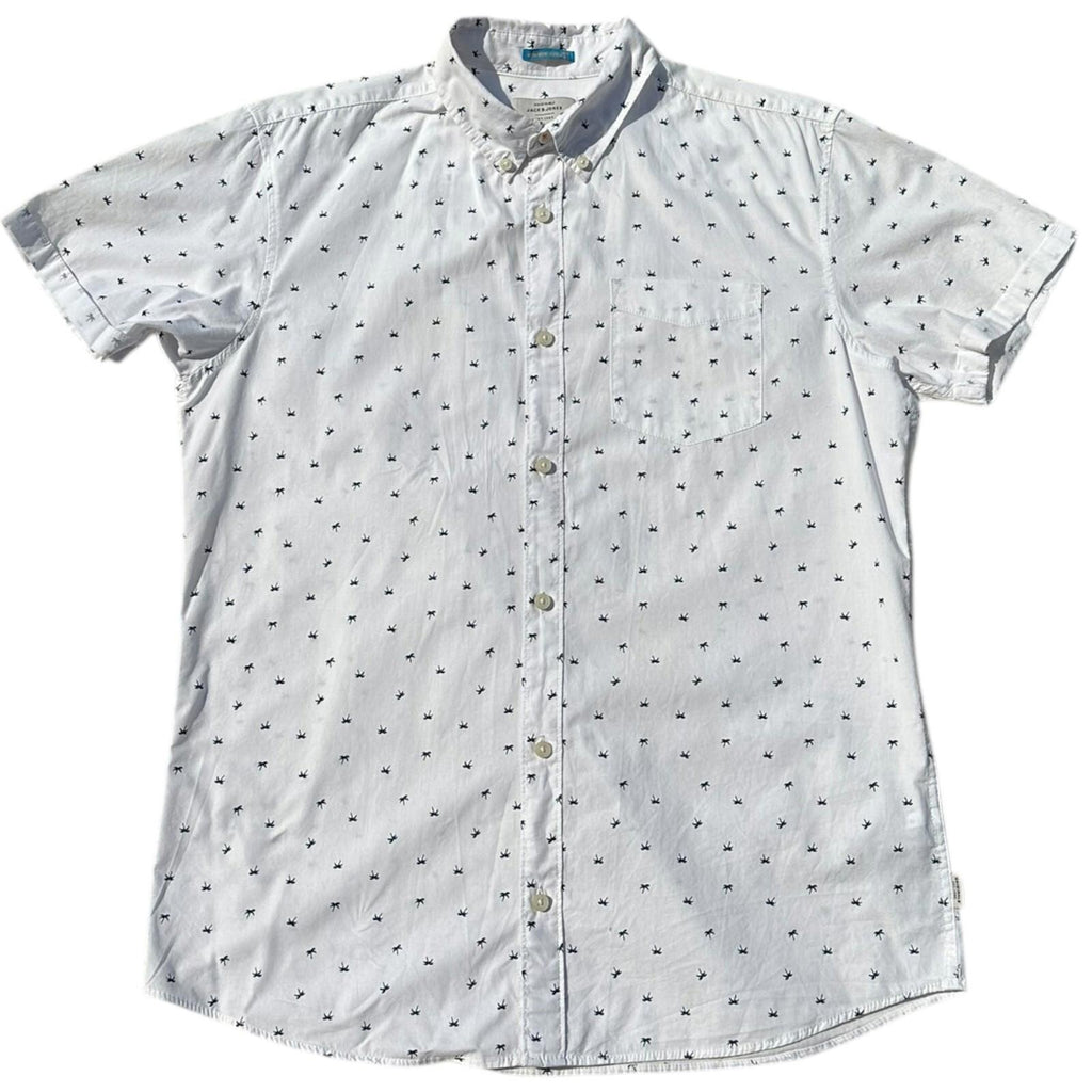 Jack & Jones Shirt Men's UK Size M Short Sleeve White Geometric Palm Print