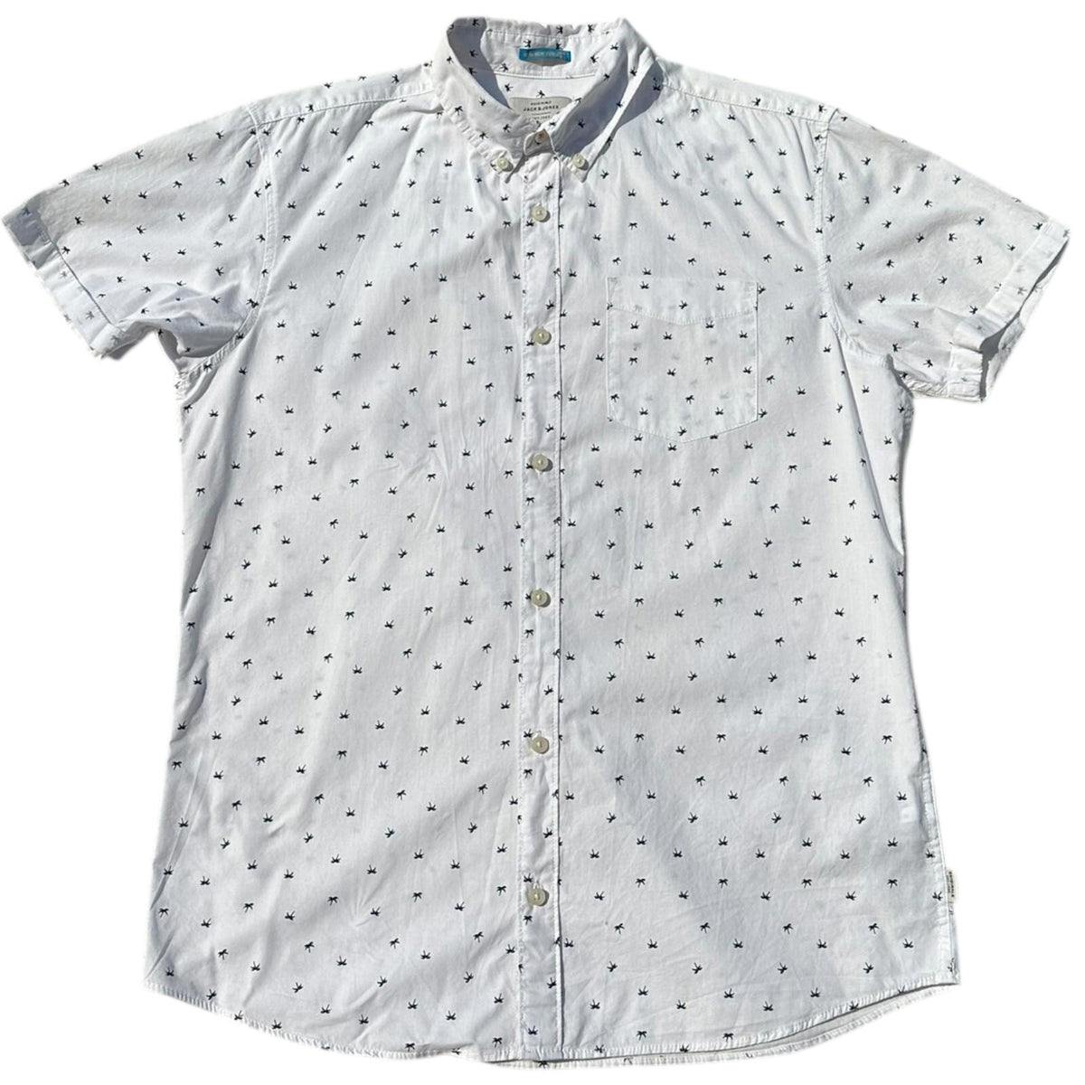 Jack & Jones Shirt Men's UK Size M Short Sleeve White Geometric Palm Print