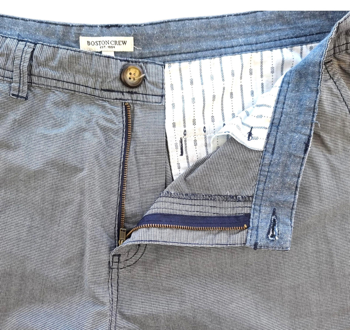 Boston Crew Chino Shorts Blue Check Pockets Men's UK Size 38" Waist