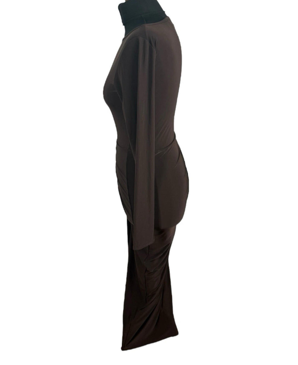 Brown Bodycon Wrap Dress Maxi Stretch Slimfit Slimming Womens UK Size A