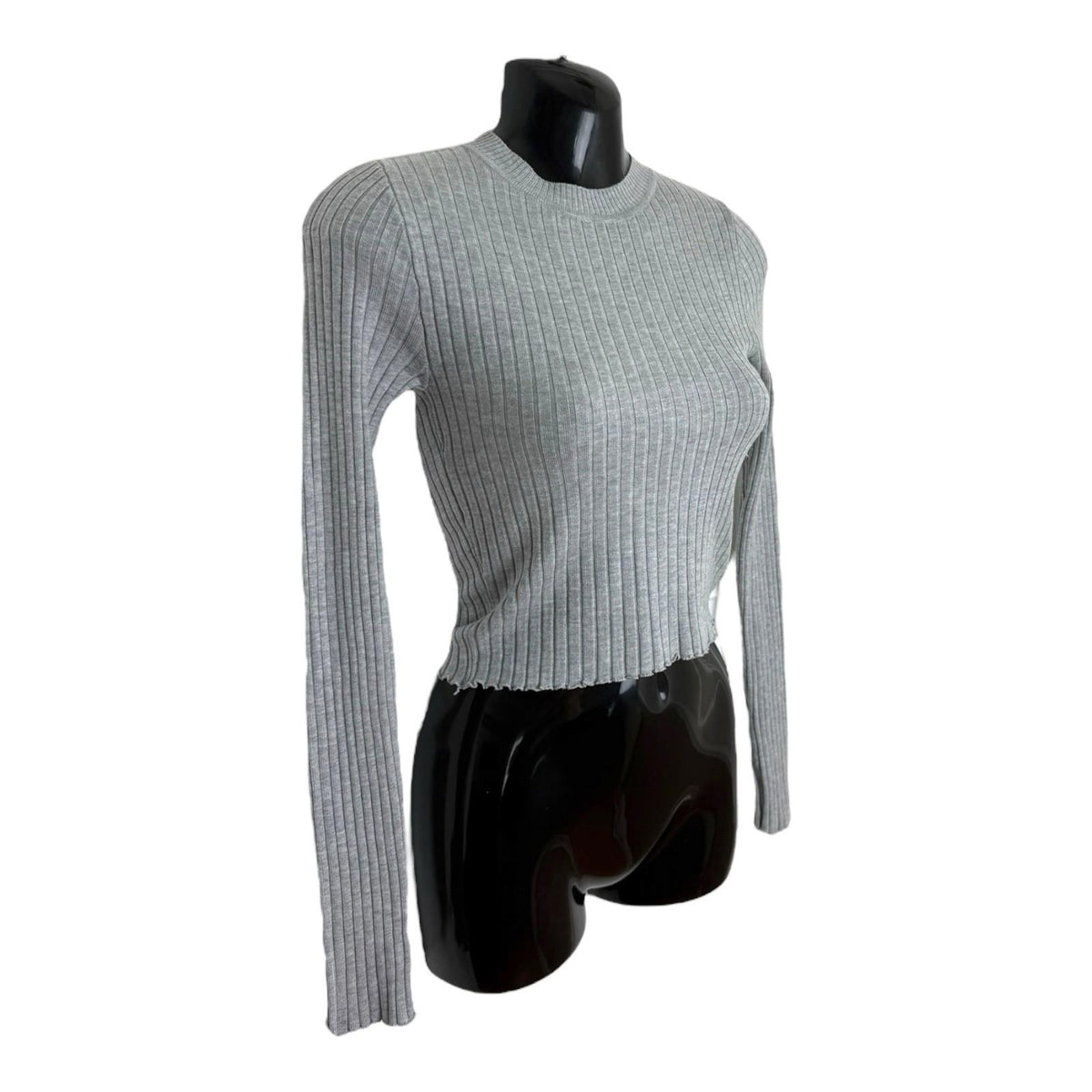 Divided Gray Divided Cropped Jumper Women's UK Size XS Grey Ribbed Long Sleeve Crew Neck Top