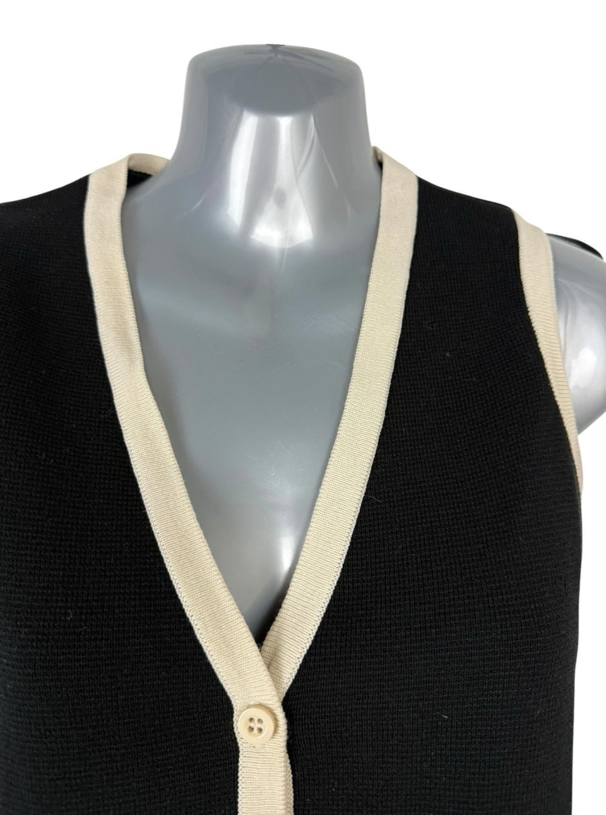 New Look Woven Waistcoat Black Cream Trim Vest Cardigan Women’s UK Size 8