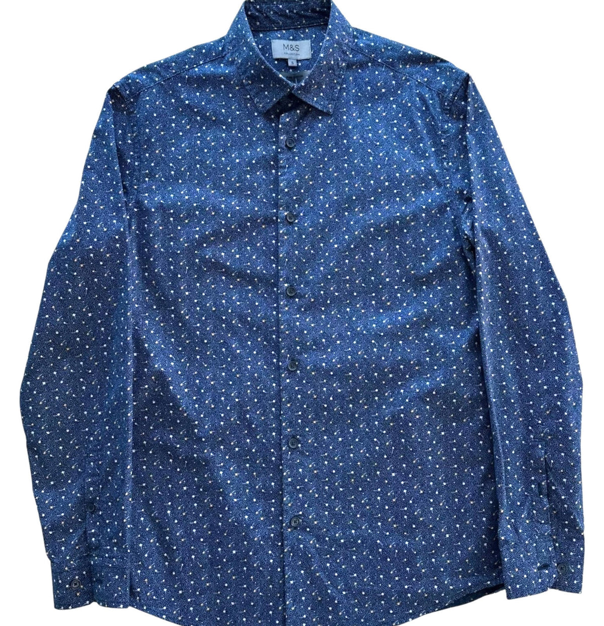 Marks & Spencer Floral Shirt Men's UK Size Small S Blue Button Up Long Sleeve