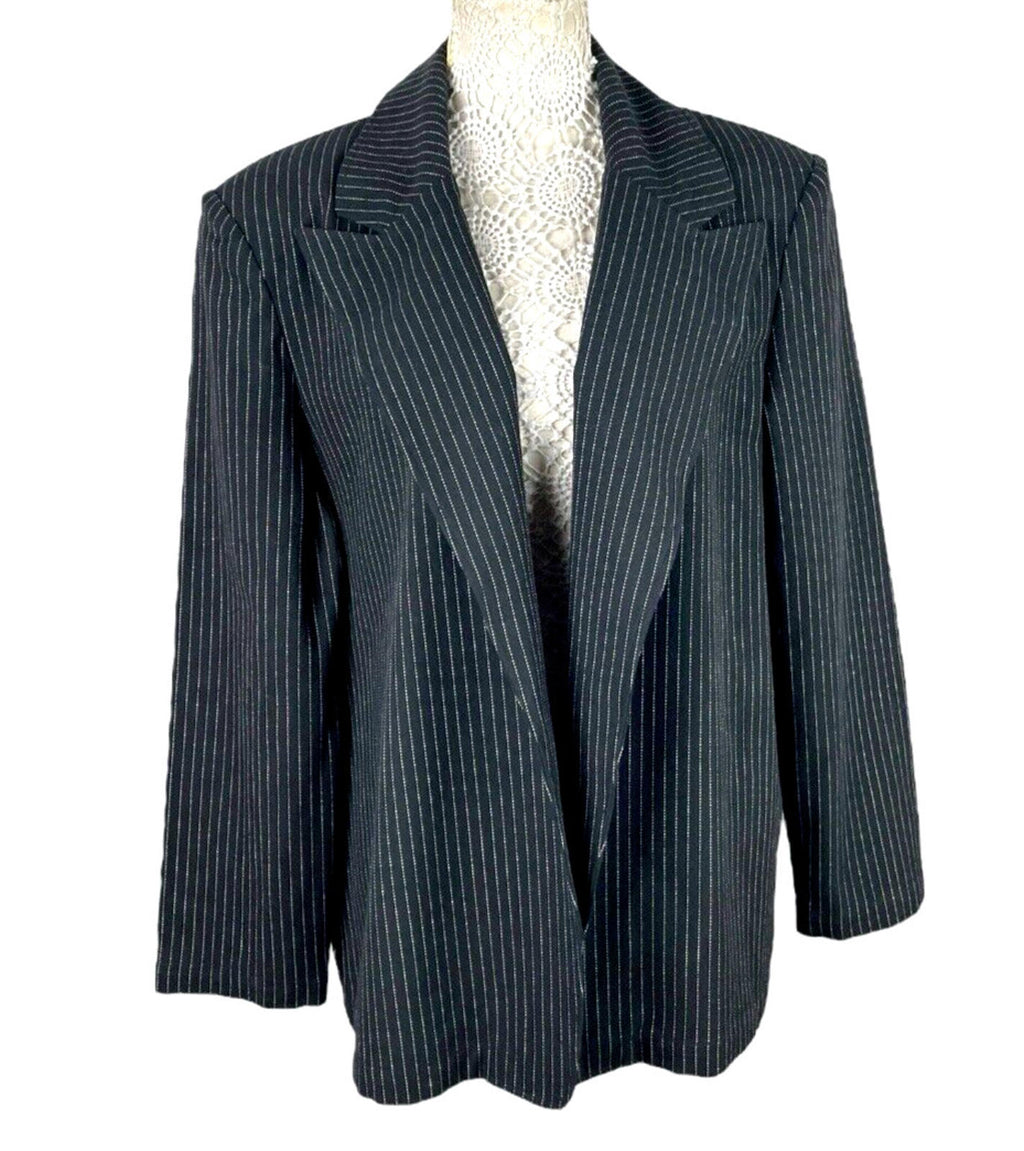Pretty Little Thing Blazer Jacket Black Stripe Shoulder Pads Women's UK Size 14