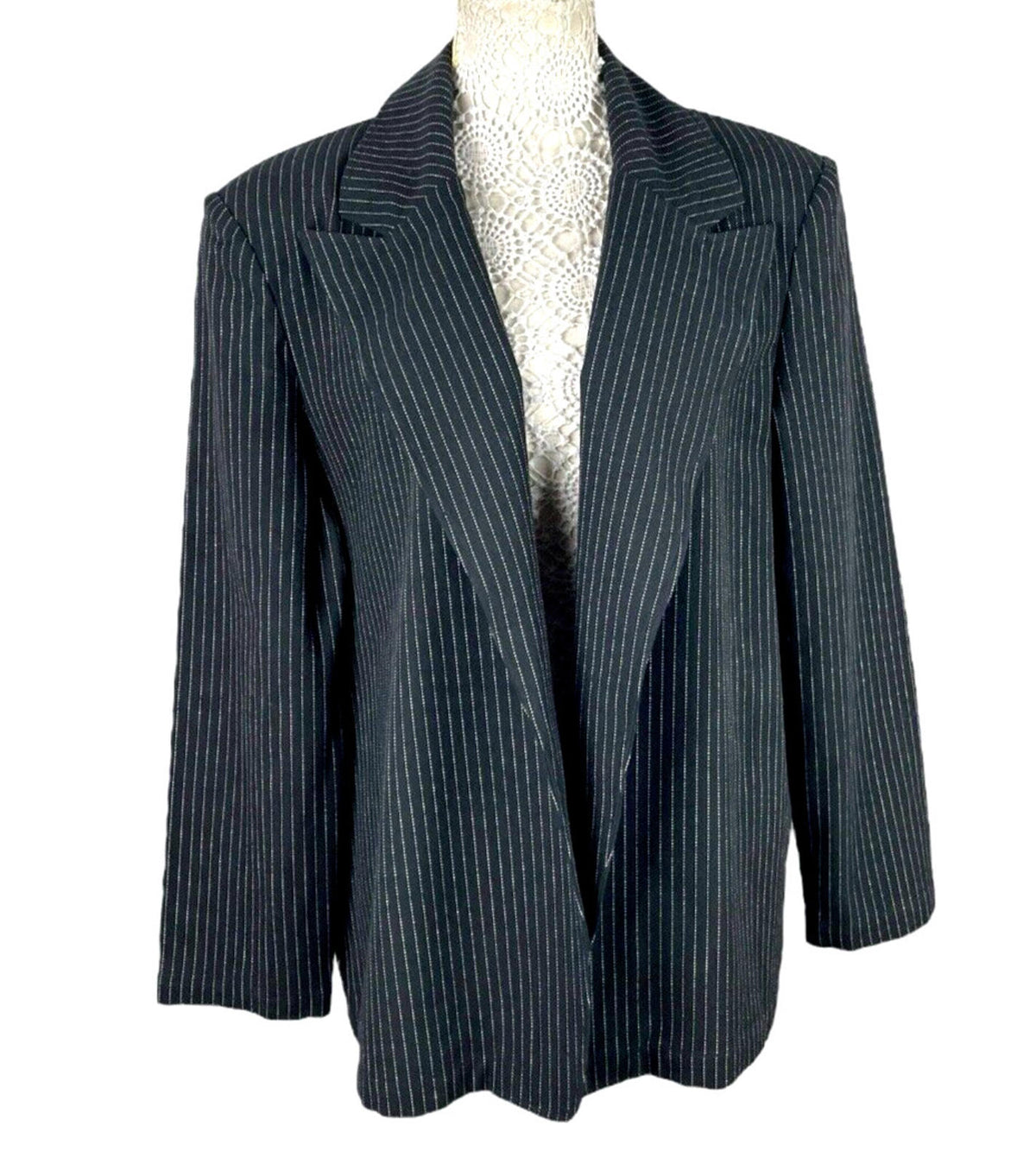 Pretty Little Thing Blazer Jacket Black Stripe Shoulder Pads Women's UK Size 14