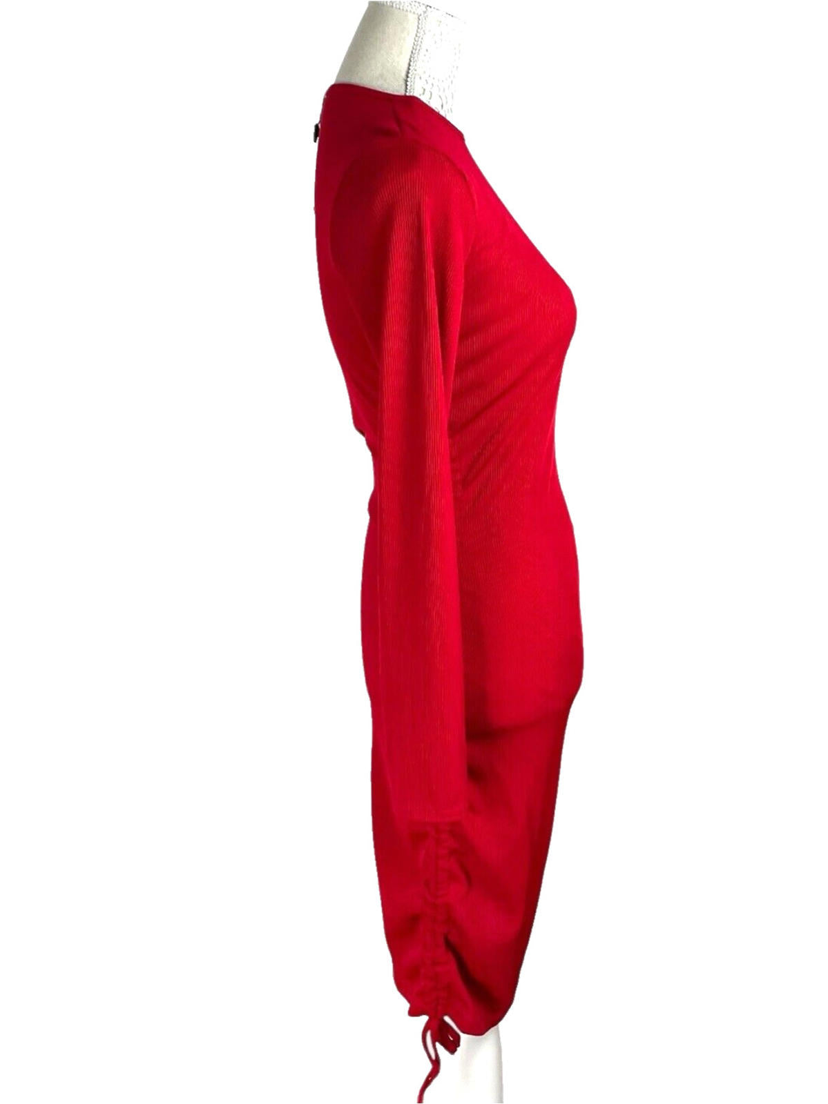 Pretty Little Thing Rib Body Con Dress Red Midi Women’s UK Size 8