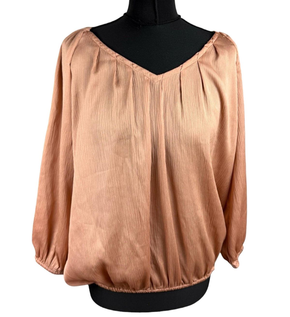 Peacocks Satin Peplum Top Women's UK Size 14 3/4 Sleeve Rose Gold