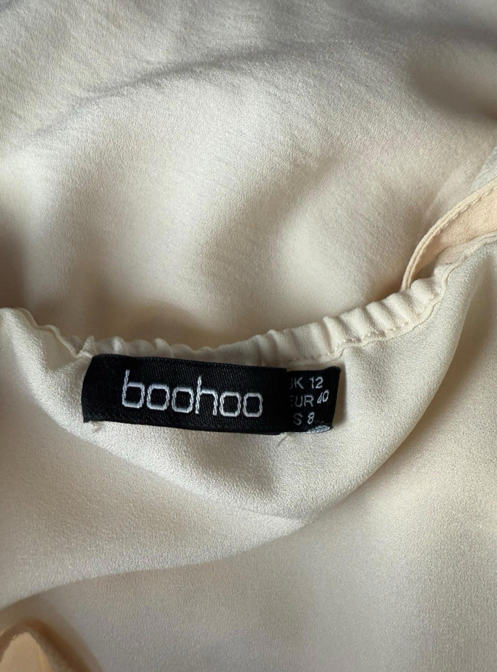 Boohoo Cream Mini Dress Ruffle Off The Shoulder Women's UK Size 12