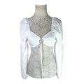 Divided White Puff Sleeve Crop Top Silver Ring Eyelet Women's UK Size S