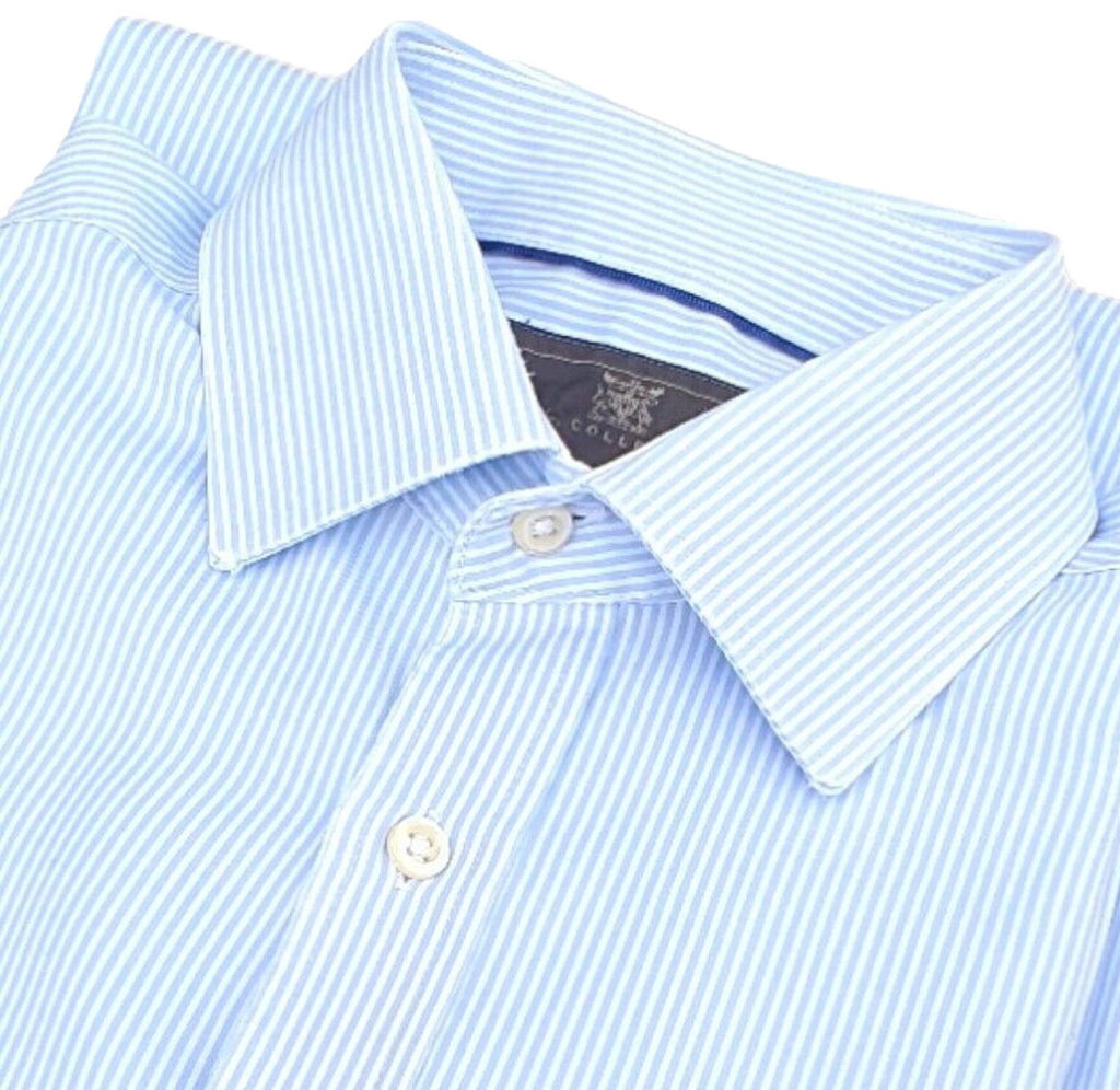 M&S Shirt Long Sleeve Striped Men's Large 14.5" Collar 100% Cotton