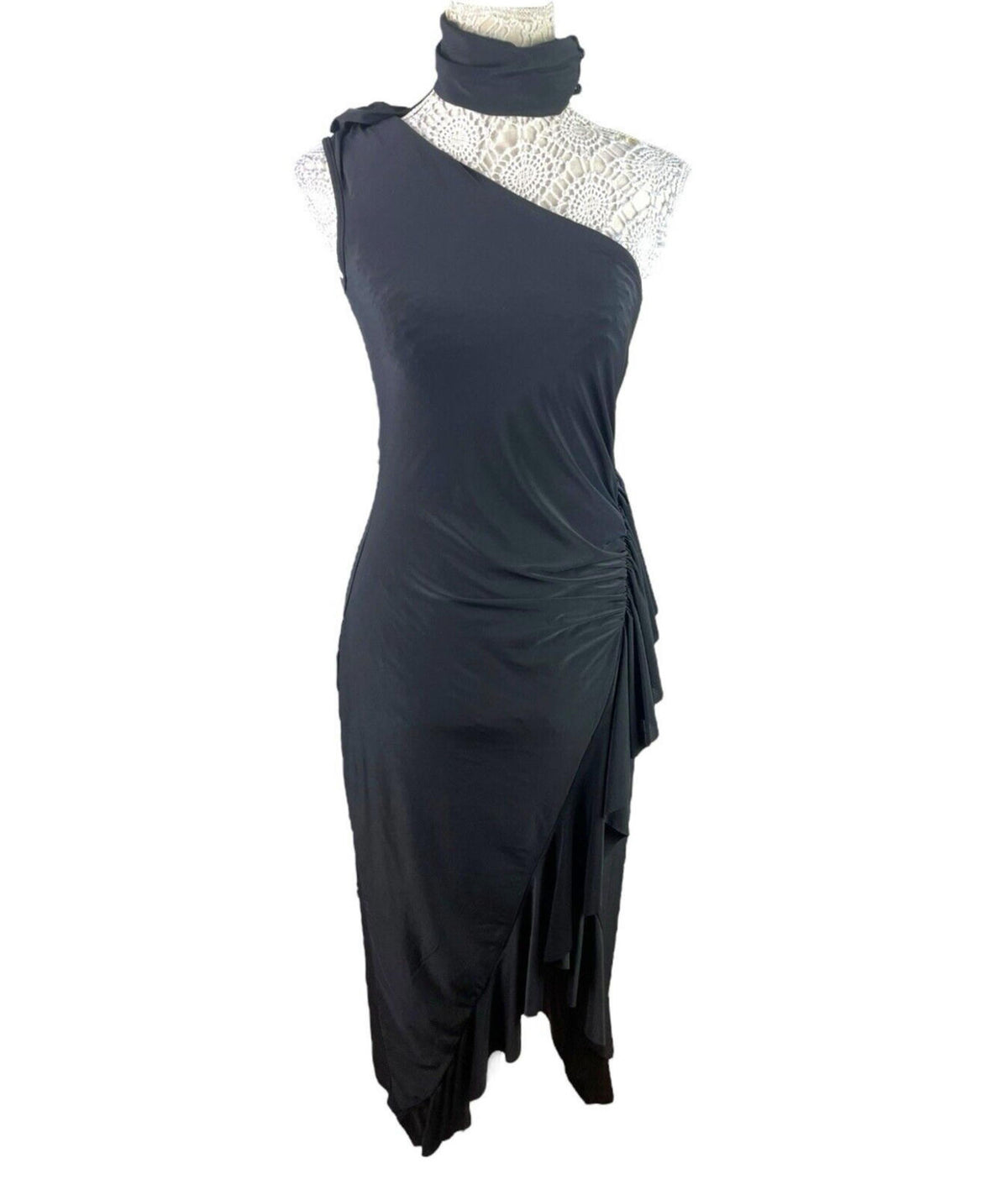 Global Black Midi Dress One Shoulder Collared Occasion Women's UK Size 8