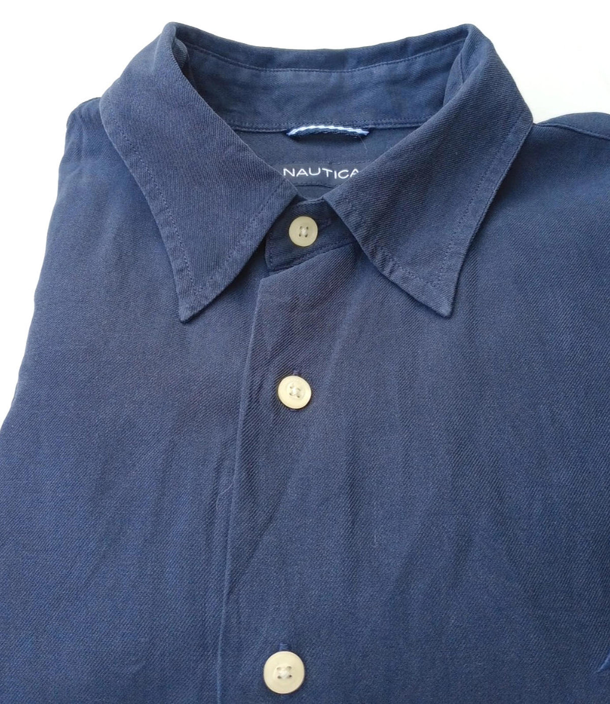 Nautica Shirt Men's UK Size M Blue Short Sleeve Silk Blend Easy Care Embroidered