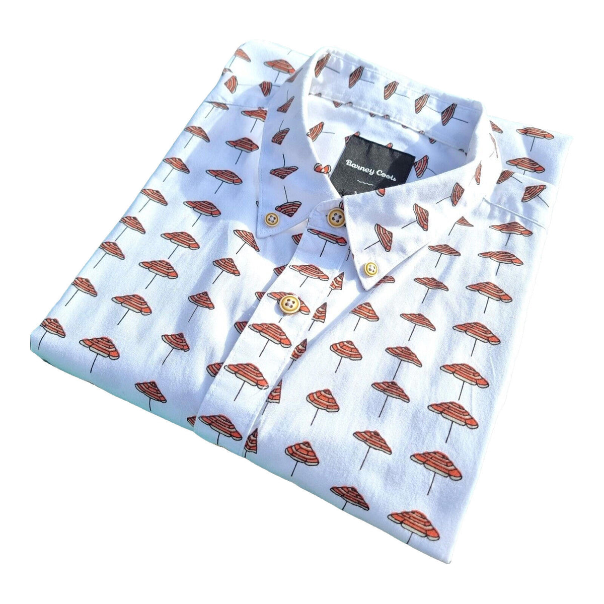 Barney Cools Shirt Short Sleeve Sunbrella Print Shirt White Men's UK Size M