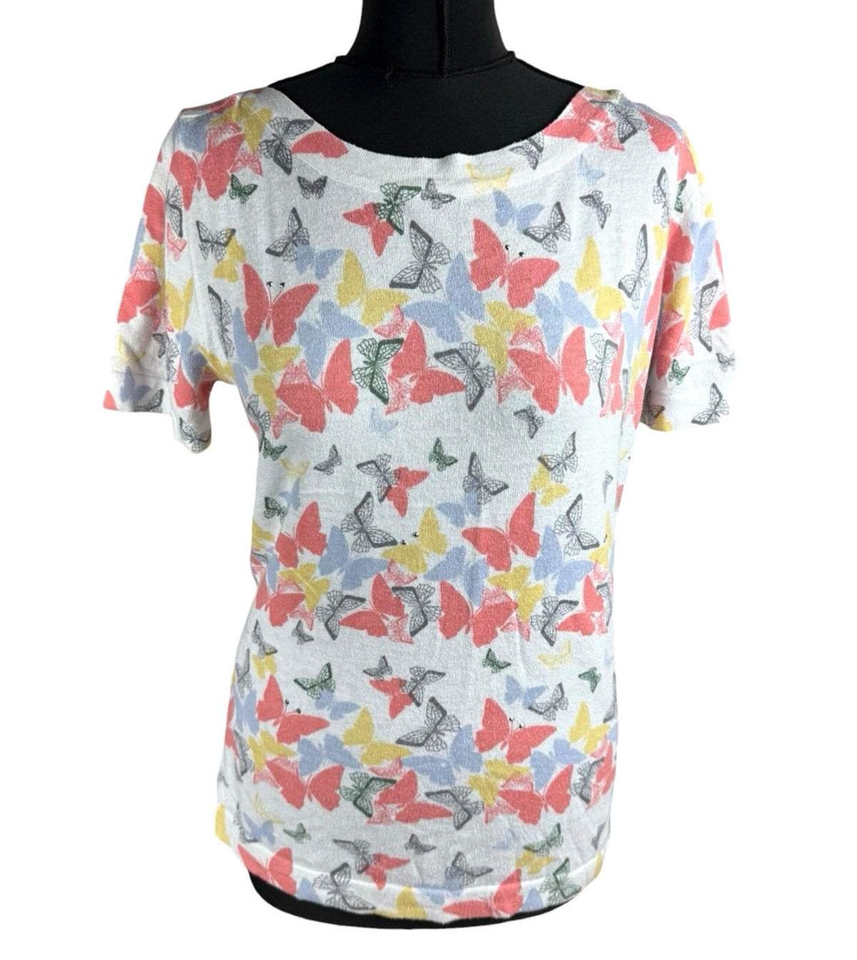 Next White Next Butterfly Print T-Shirt Top Women's UK Size 12 Multi-Color Studded Accents