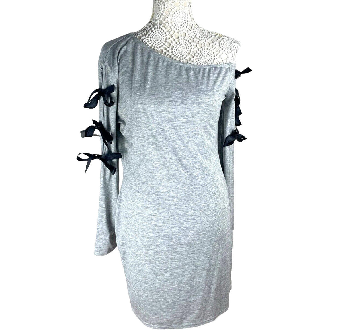 Denovo Grey One-Shoulder Long Sleeve Mini Dress