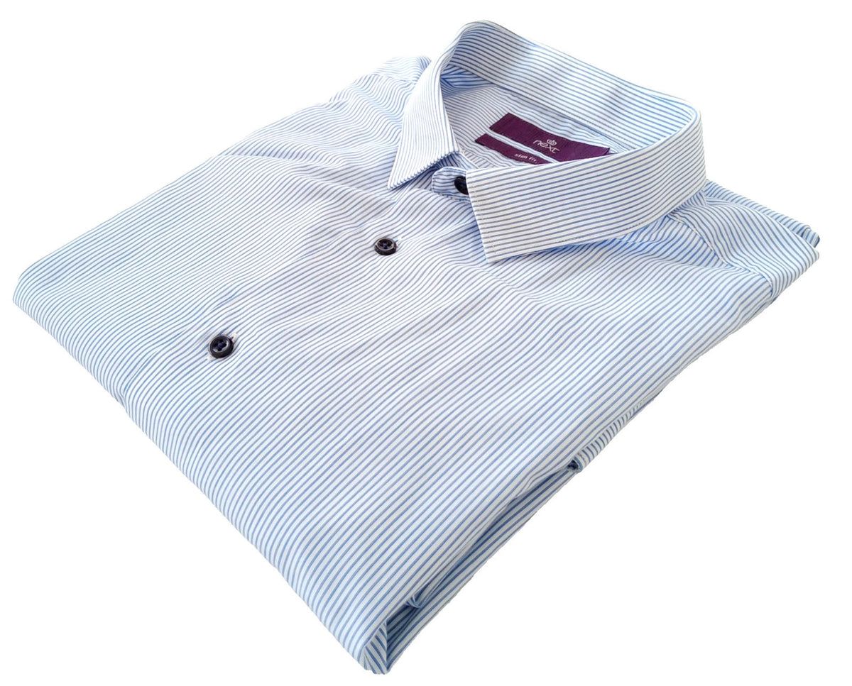 Next Shirt Men's UK Size 2XL Long Sleeve Blue Stripe 100% Cotton Easy Care