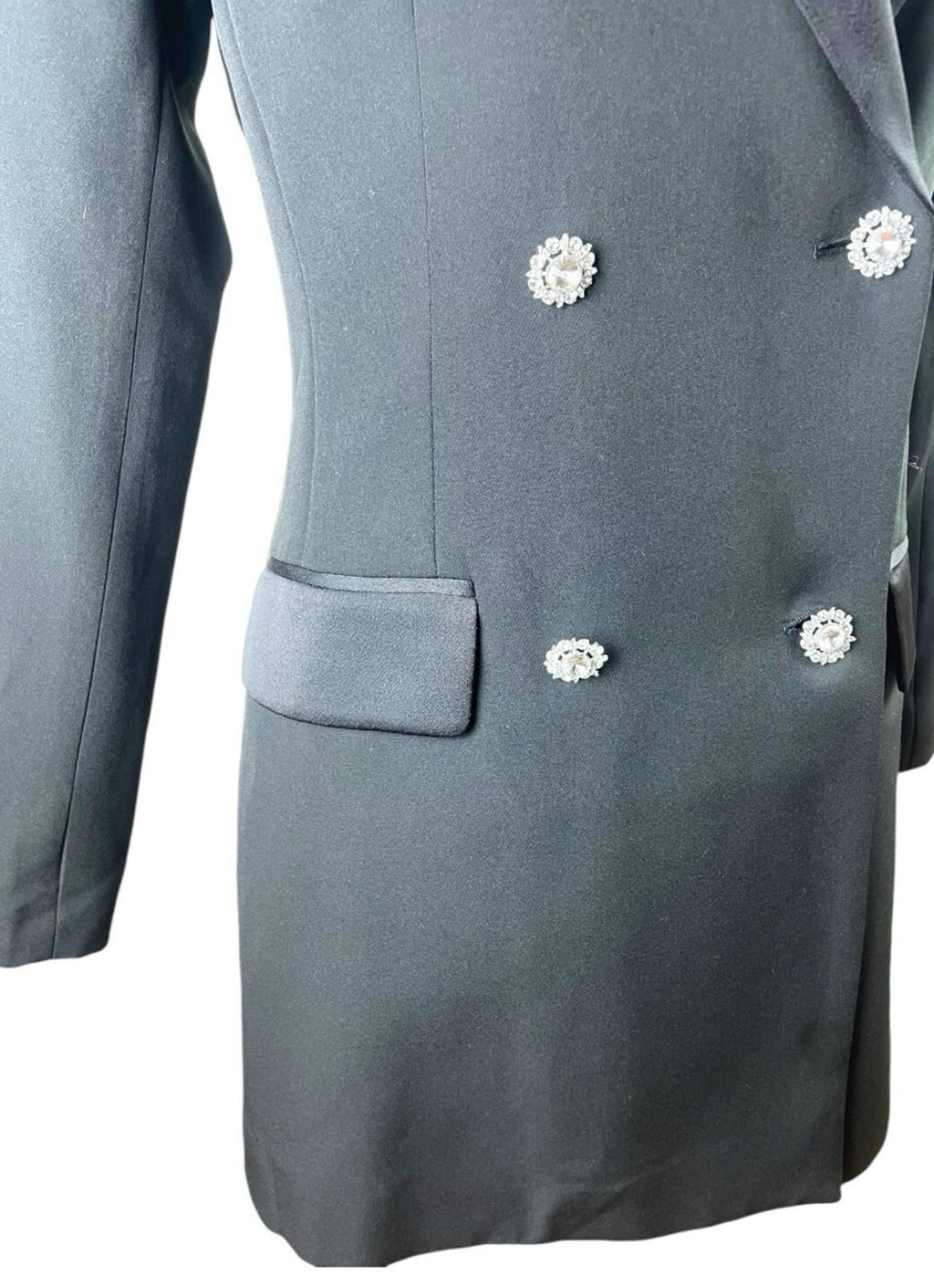 New Look Long Black Blazer Jacket Diamante Button PETITE Women’s UK Size 8