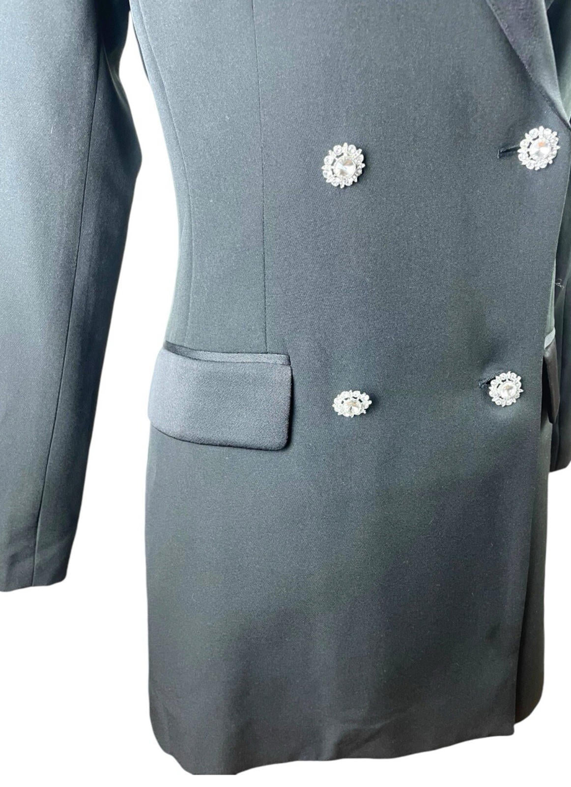 New Look Long Black Blazer Jacket Diamante Button PETITE Women’s UK Size 8