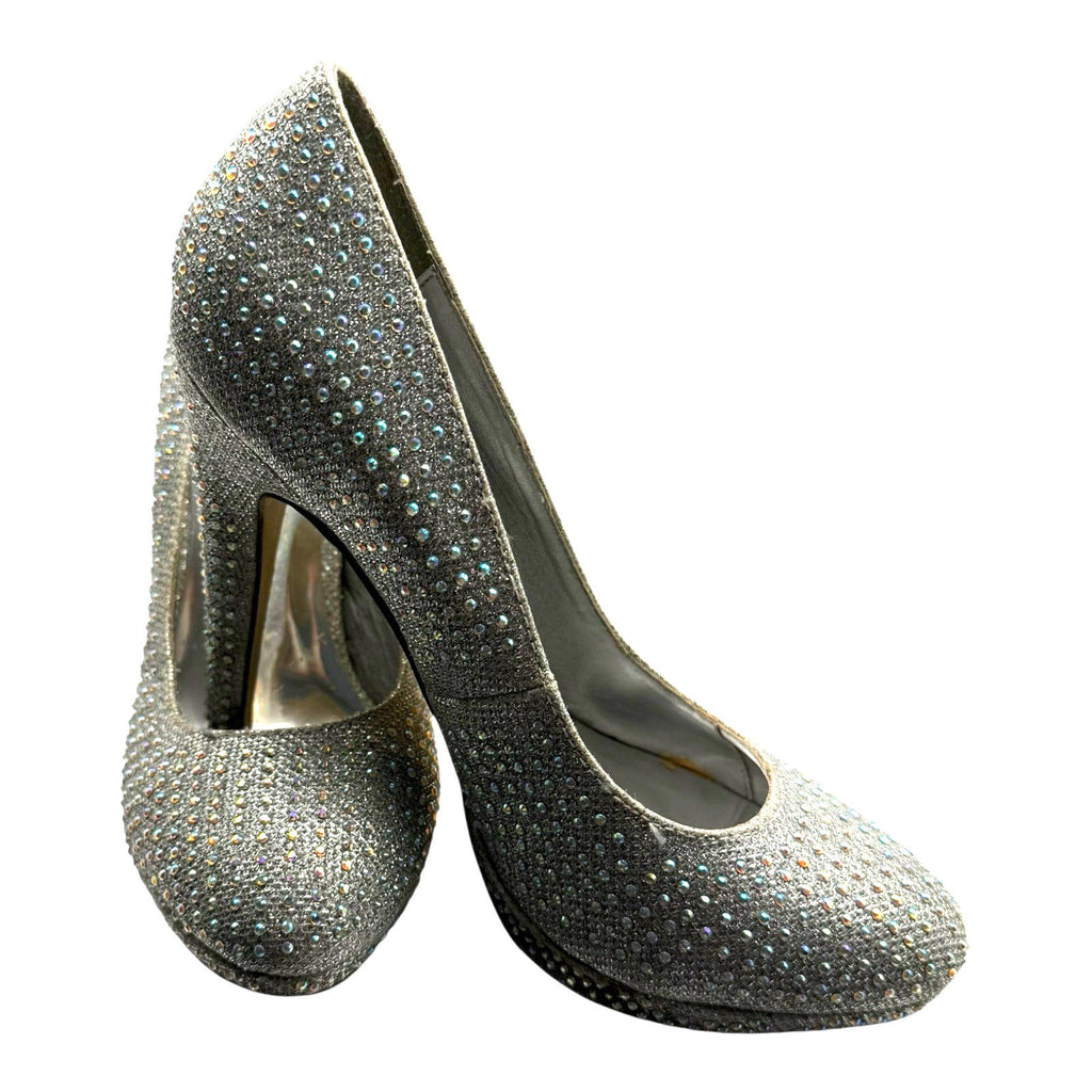 Truffle Silver Rhinestone Shoes Round Toe Stiletto Sparkle Women's UK Size 6