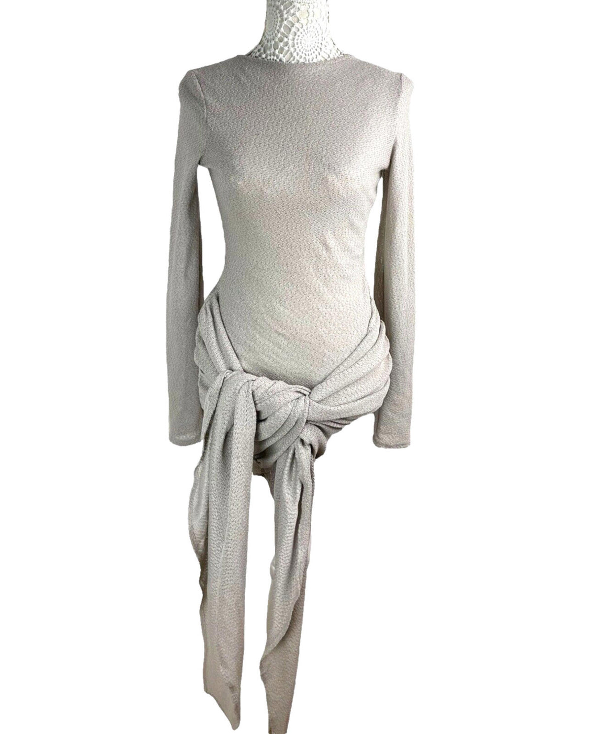Grey Knit Wrap Fitted Mini Dress Women's UK Size 8