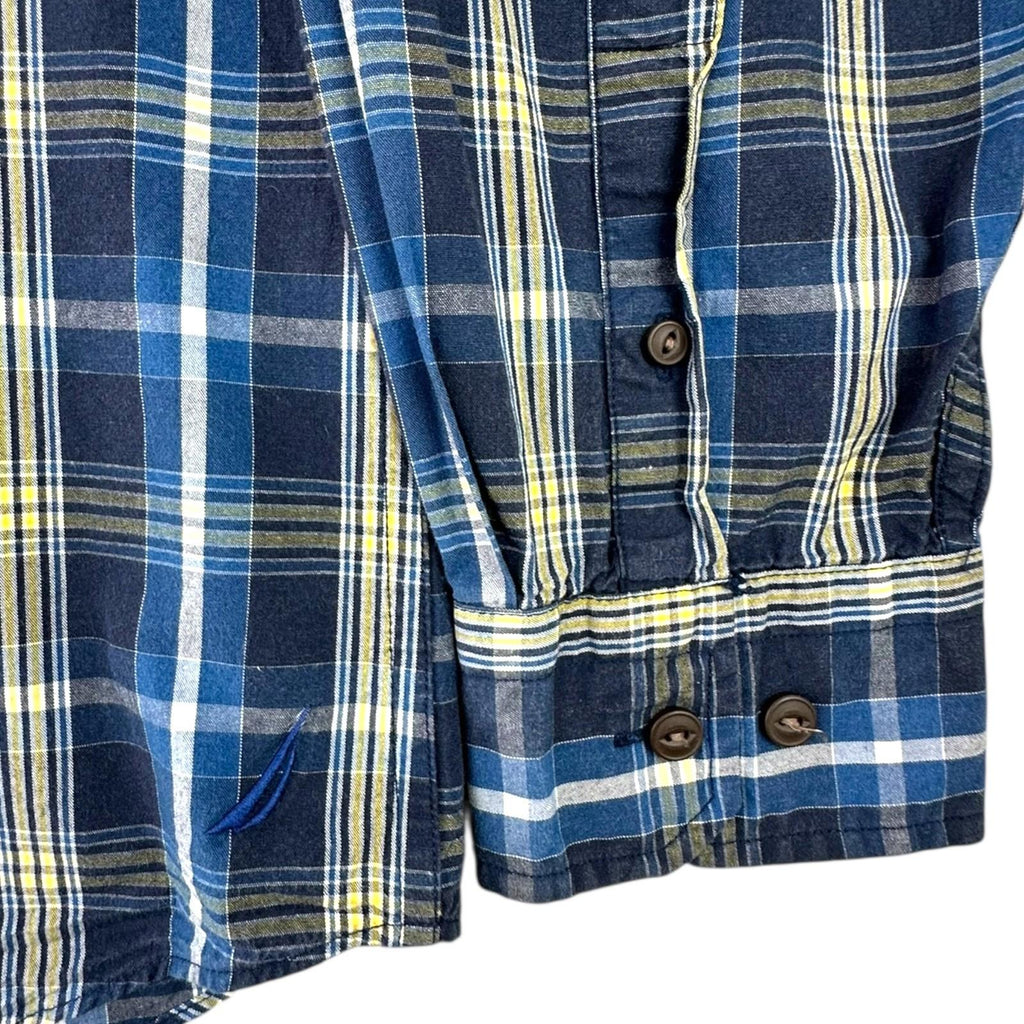 Nautica Shirt Men's UK Size L Blue Striped Long Sleeve Pockets Buttondown Collar
