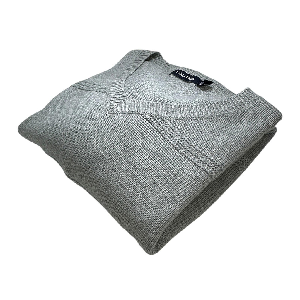 Nautica Gray Nautica Knit Jumper Men's UK Size XL Grey Stripe Long Sleeve 100% Cotton Sweater