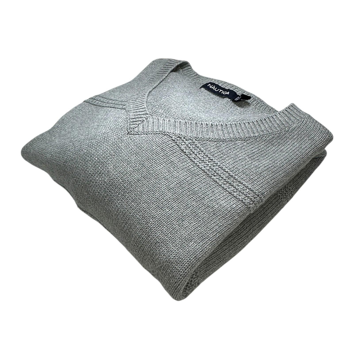 Nautica Gray Nautica Knit Jumper Men's UK Size XL Grey Stripe Long Sleeve 100% Cotton Sweater