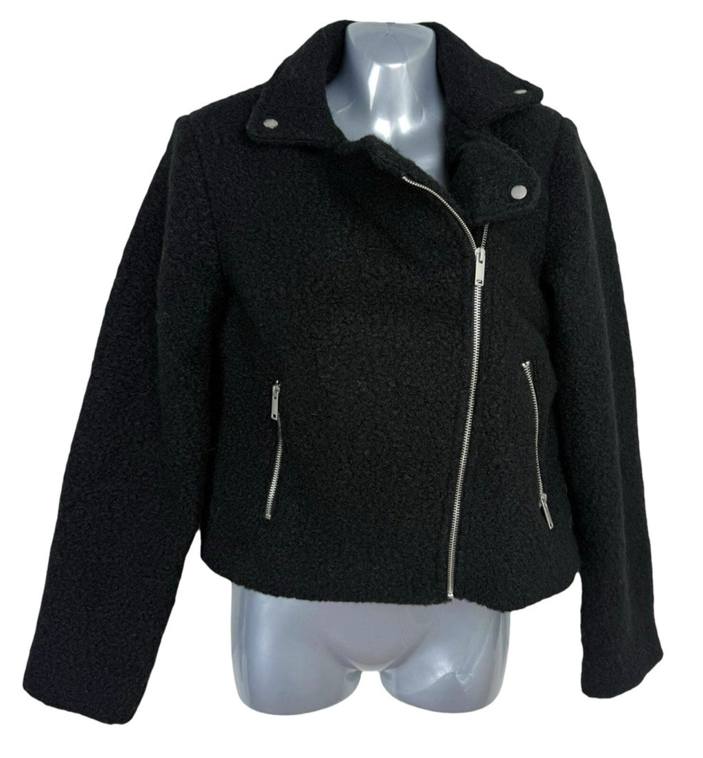 New Look Teddy Fleece Coat Women’s UK Size 8 Zip Pockets Collared Black Jacket