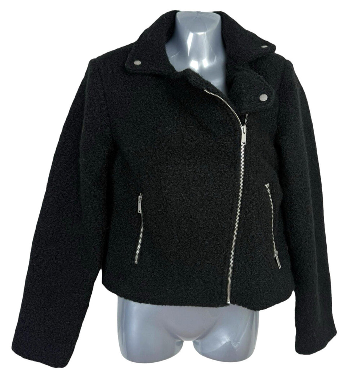 New Look Teddy Fleece Coat Women’s UK Size 8 Zip Pockets Collared Black Jacket
