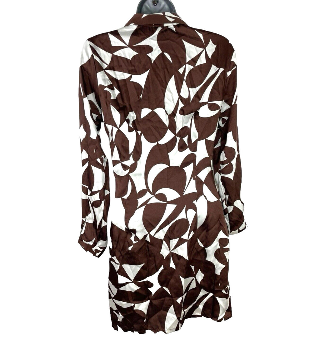 Stradivarius Brown Print Satin Shirt Dress Twist Detail Women’s UK Size XS